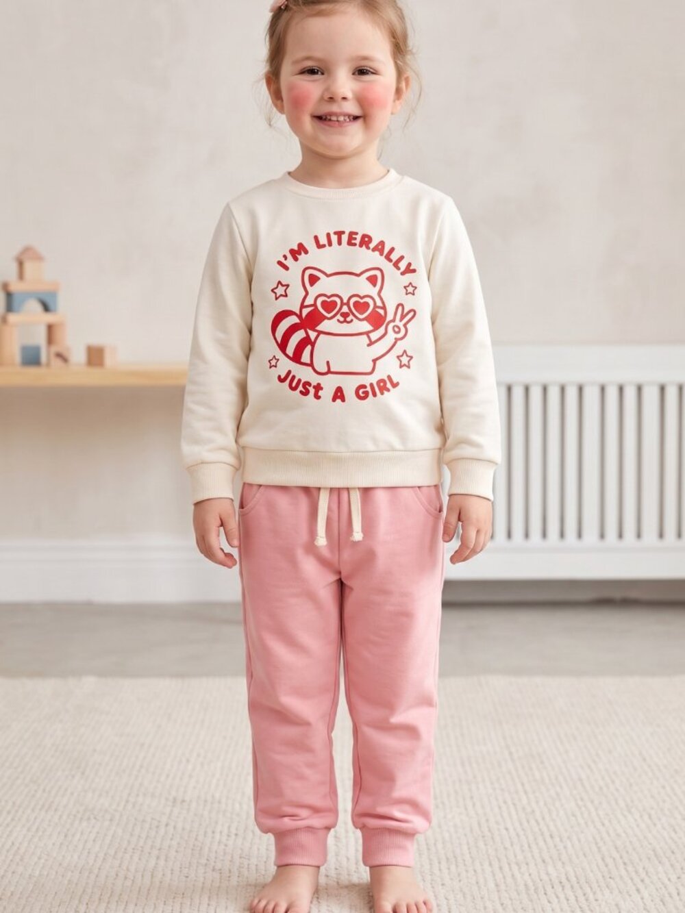 NWOT Girls "I'm Literally Just A Girl" Red Panda Sweatshirt & Jogger Set Size 4/